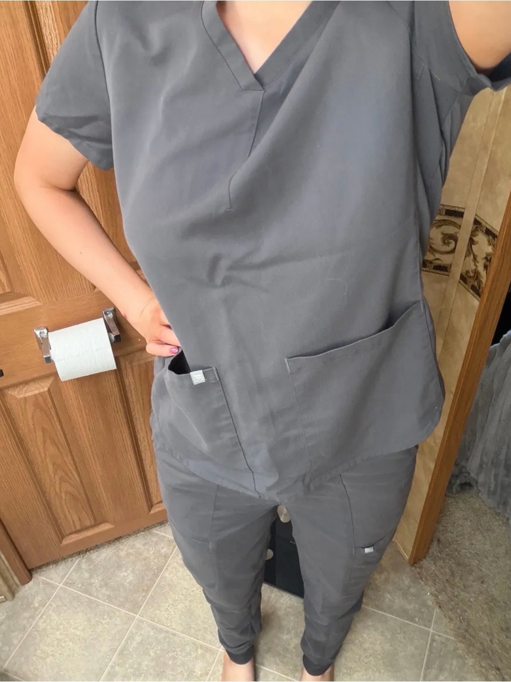 Fabletics Dark Gray V-Neck Scrub Set